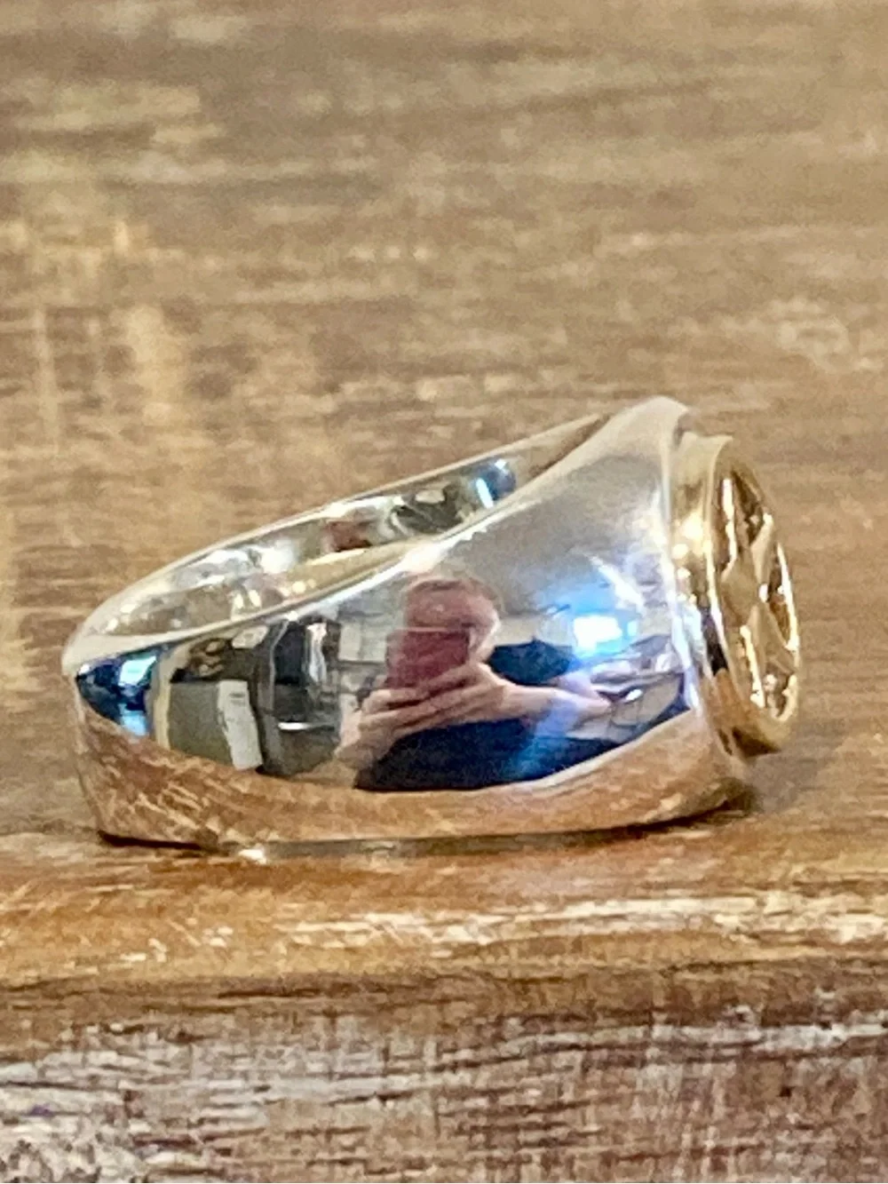 Sterling Silver & 14K Gold Lone Star Signet Ring Size 9.25 19 Grams